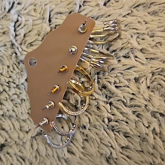 Vintage Silvertone Rhinestone Hoop Earrings - Picture 4 of 4